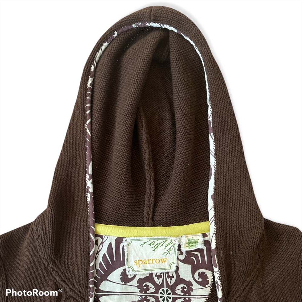 ANTHROPOLOGIE SPARROW TIE FRONT BROWN KNIT HOODED SWEATER. FRONT POCKETS, SZ: M - Picture 7 of 8